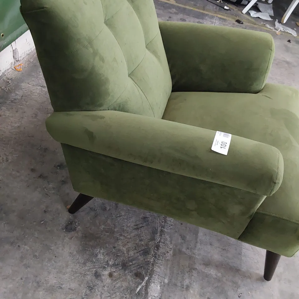 QUALITY BRITISH DESIGNER LOUNGE Co. EASY CHAIR PLUSH GREEN FABRIC 