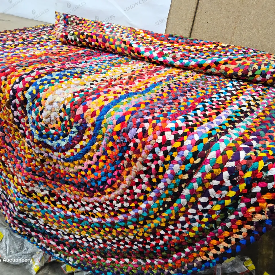 ONE-OF-A-KIND HAND KNOTTED MULTI-COLOURED OVAL RUG 128 × 185 APPROXIMATELY 