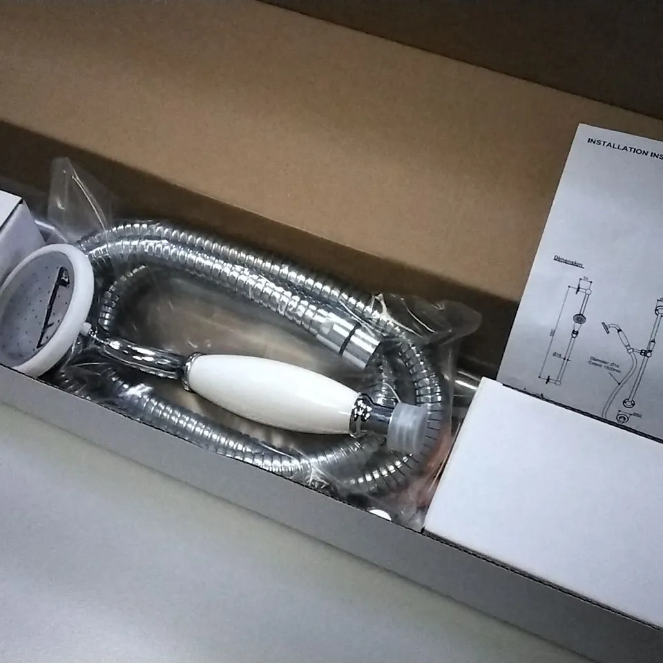 BOXED AS NEW CALYPSO SANTHIA HANDSHOWER C/W SLIDE RAIL, HOSE AND OUTLET ELBOW IN CHROME