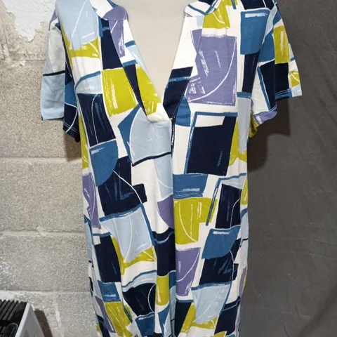 SEASALT CORNWALL WOMEN'S DRESS WITH ABSTRACT GEOMETRIC COLOUR-BLOCK PRINT - SIZE 18