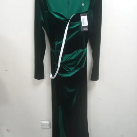 CLUB OF LONDON BOTTLE GREEN VELVET CORSET STYLE MAXI DRESS - UK 10