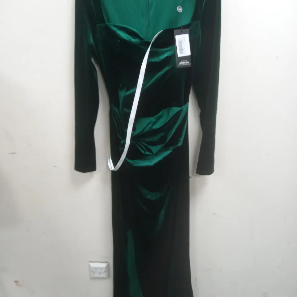 CLUB OF LONDON BOTTLE GREEN VELVET CORSET STYLE MAXI DRESS - UK 10