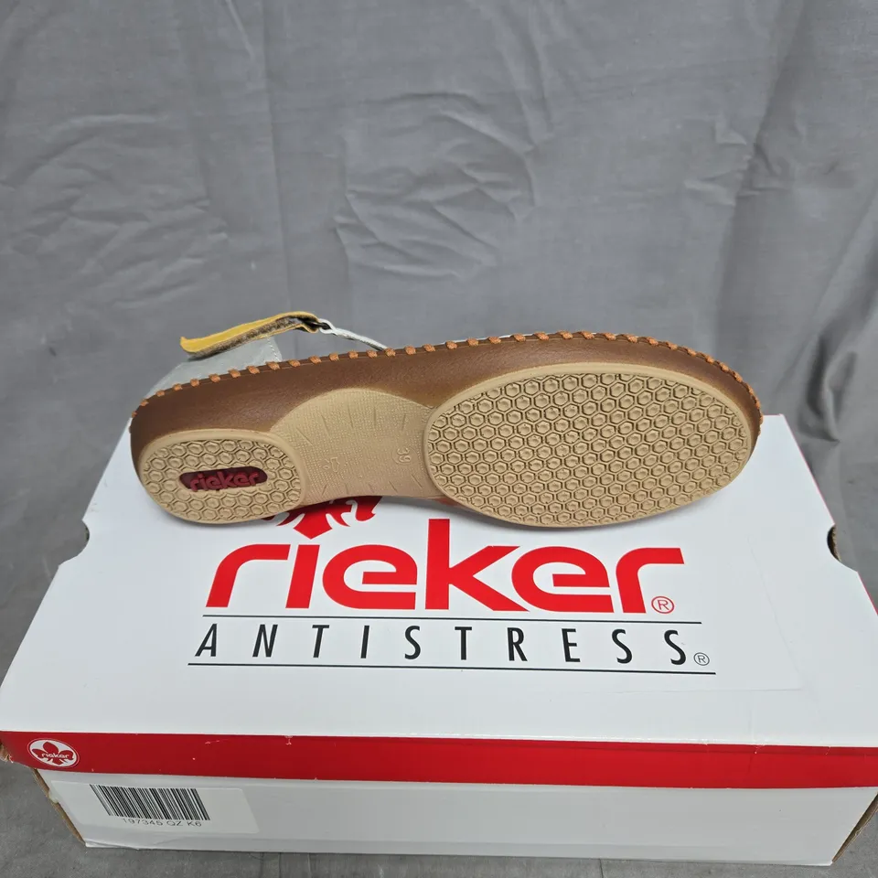 RIEKER SILVER/PLATINUM SANDALS SIZE 39 BOXED