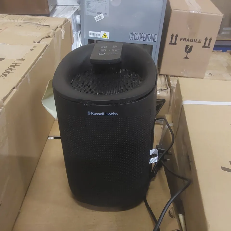 RUSSELL HOBBS RHDH1101B OZONE FREE, 750ML/DAY 2 IN 1 BLACK DEHUMIDIFIER/AIR PURIFIER, 20M2 ROOM SIZE, LED LIGHTING & CAPTURES BACTERIA, FOR HOME, KITCHEN, BASEMENT, GARAGE, CARAVAN