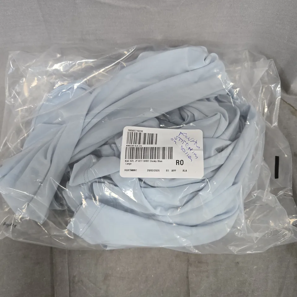 BAGGED KIM & CO BRAZIL JERSEY ATTITUDE COLLAR SHIRT IN DUSKY BLUE SIZE LARGE