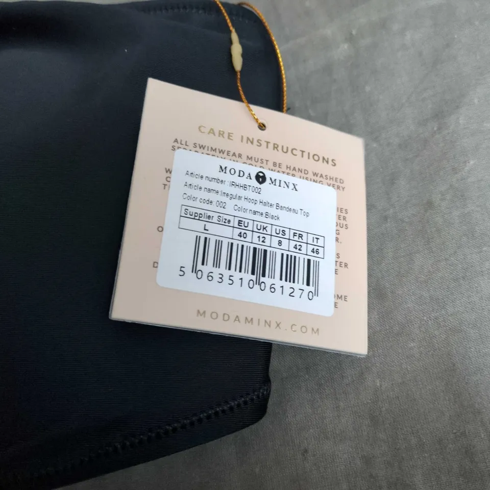 MODA MINX IRREGULAR HOOP HALTER BANDEAU TOP – BLACK, UK 12