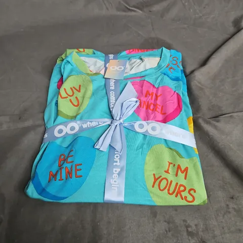 OODIE SLEEP TEE - MINT LOVE HEARTS - ONE SIZE