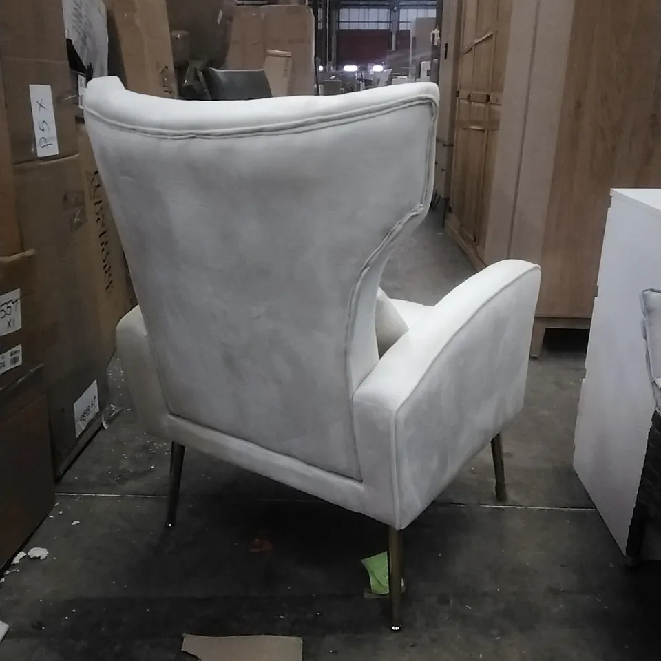 VELVET WINGBACK ACCENT CHAIR WITH PLUSH CUSHIONING, METAL LEGS, AND LUMBAR PILLOW - BEIGE 