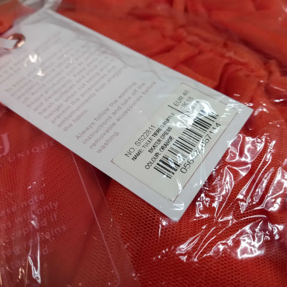 PACKAGED FOREVER UNIQUE ORANGE TULLE TIERED RUFFLE SKATER DRESS - SIZE 18