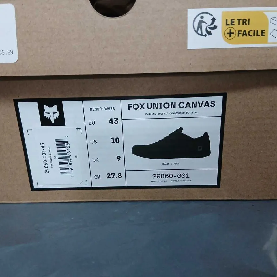 FOX UNION CANVAS CYCLING SHOES – BLACK, MEN'S UK 9 (EU 43)