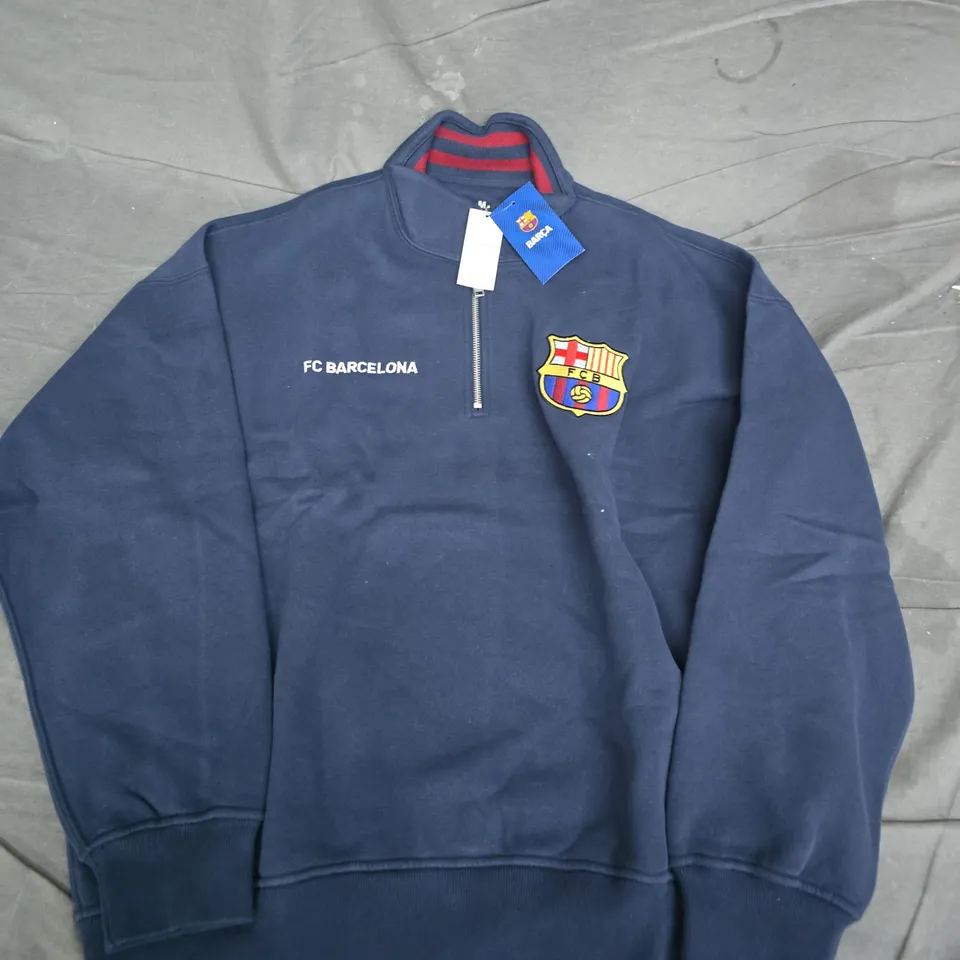 ABERCROMBIE & FITCH FC BARCELONA NAVY ZIP HOODIE WITH CREST – MEDIUM