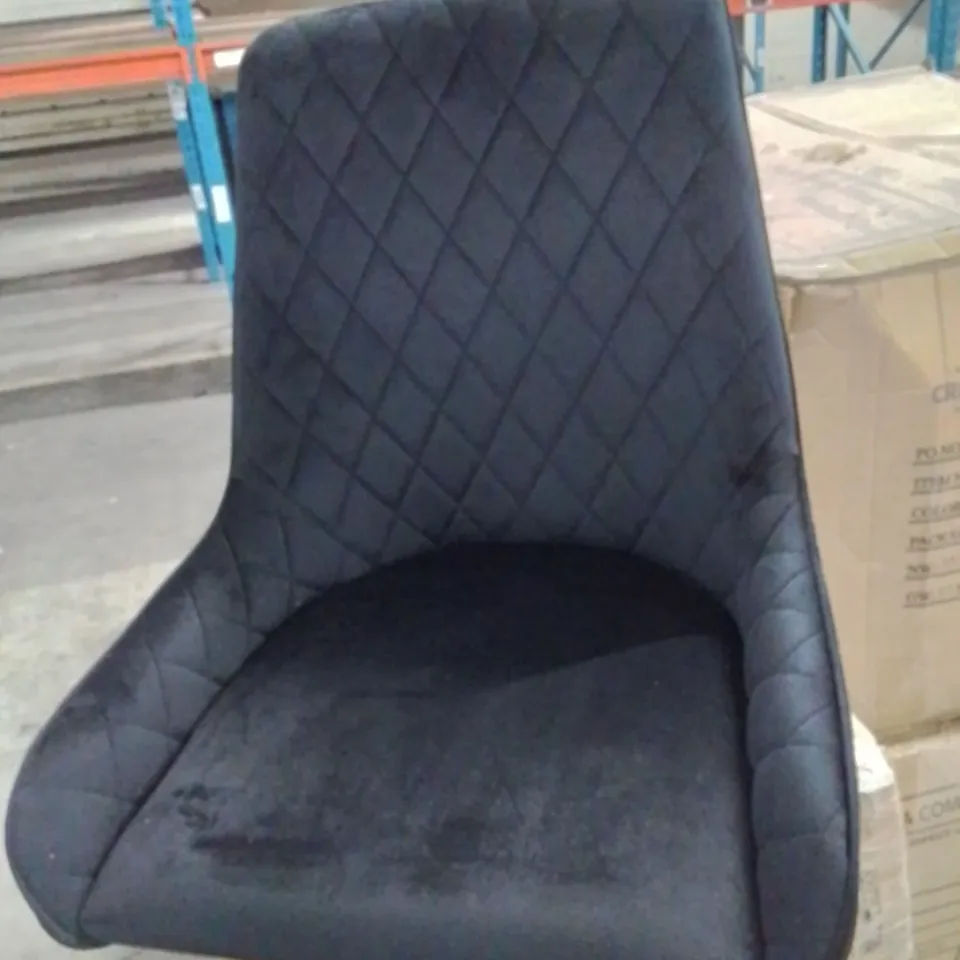 BOXED ARIM SET OF TWO BLACK VELVET DIAMOND STITCH UPHOLSTERED DINING CHAIRS