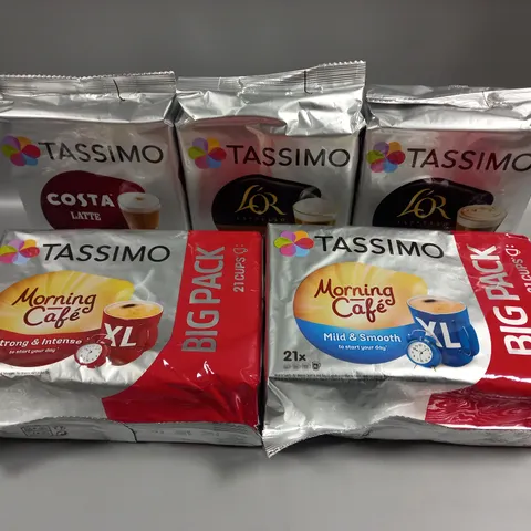5 X ASSORTED TASSIMO COFFEE PRODUCTS TO INCLUDE COSTA, L'OR & MORNING COFFEE