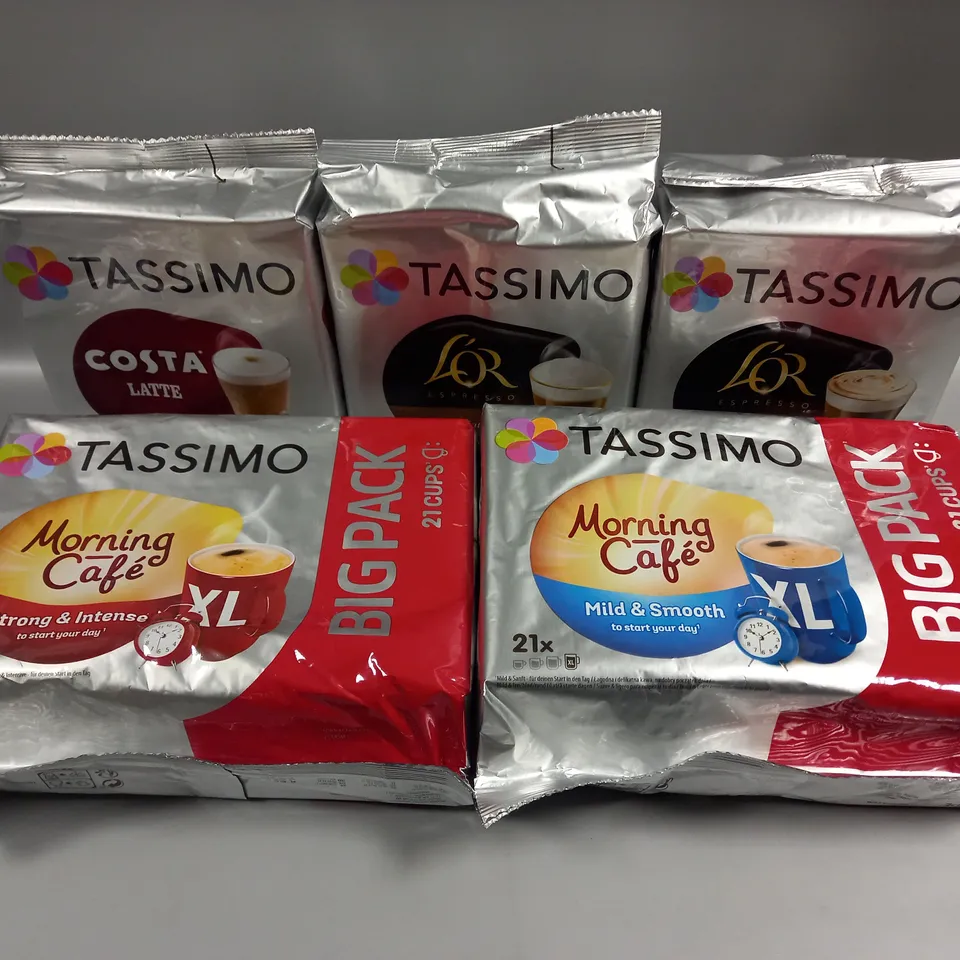 5 X ASSORTED TASSIMO COFFEE PRODUCTS TO INCLUDE COSTA, L'OR & MORNING COFFEE 