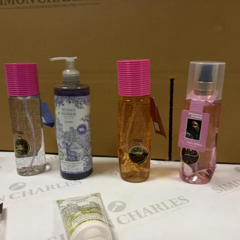 LOT OF APPROX 9 ASSORTED BEAUTY PRODUCTS TO INCLUDE: MOLTON BROWN, WOODS OF WINDSOR, PINK