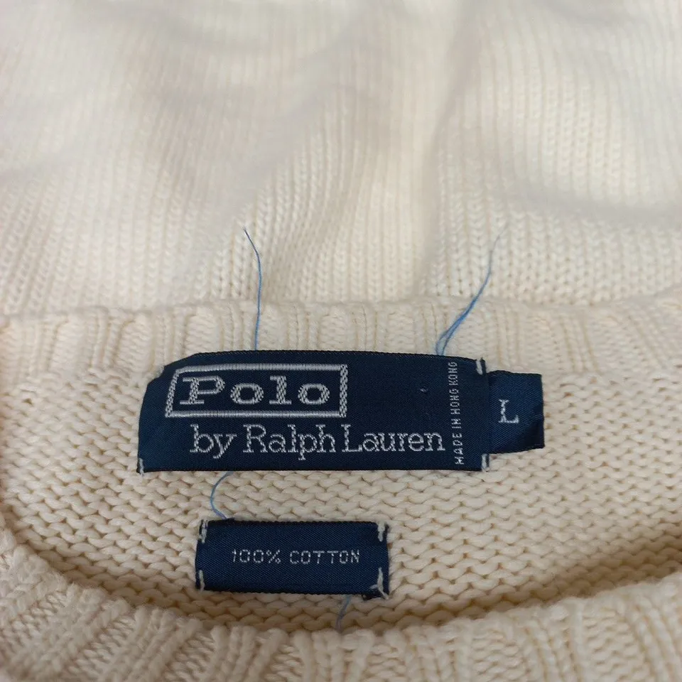 POLO BY RALPH LAUREN CREAM KNIT SWEATER – MEN'S SIZE L, 100% COTTON