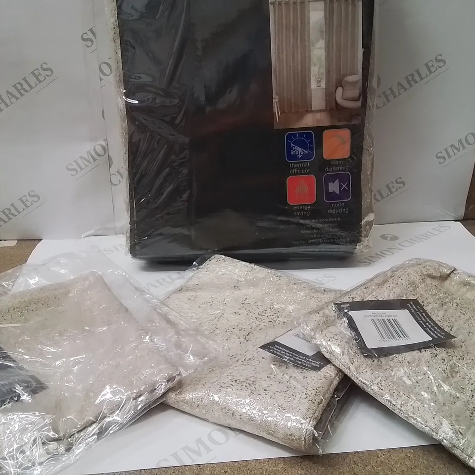 ENHANCED LIVING BLACKOUT THERMAL CURTAINS 229 X 229CM AND 3 MATCHING CUSHION COVERS