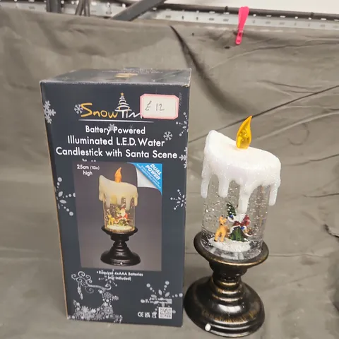 SNOWTIME BATTERY POWERED ILLUMINATED LED WATER CANDLESTICK WITH SANTA SCENE