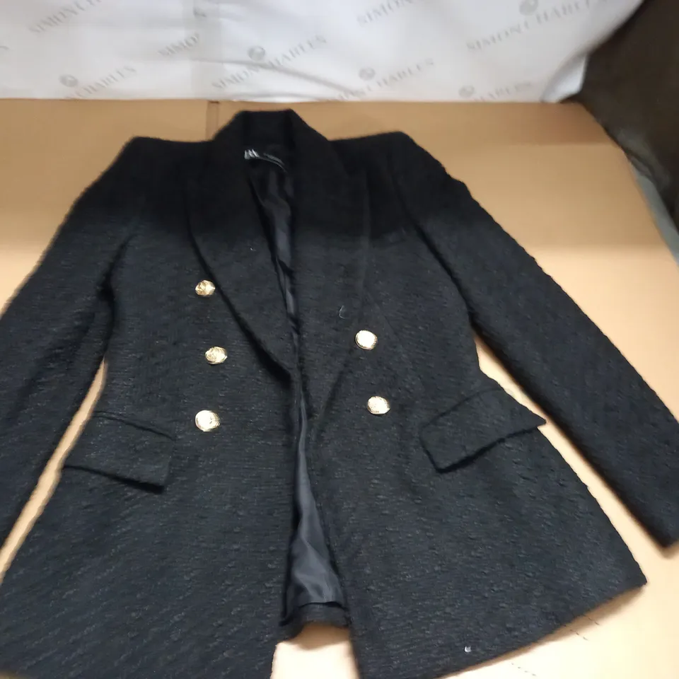 ZARA TEXTURED BLACK BLAZER - EUR S