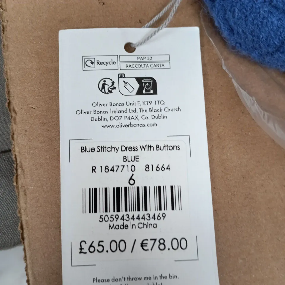 OLIVER BONAS BLUE STITCHY DRESS WITH BUTTONS – UK SIZE 6