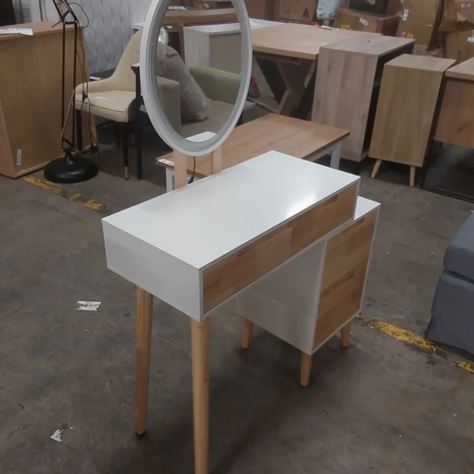 DRESSING TABLE WITH LED LIGHTED MIRROR, MAKEUP VANITY DESK WITH 2 DRAWERS CABINET, 70CM DESKTOP VANITY TABLE