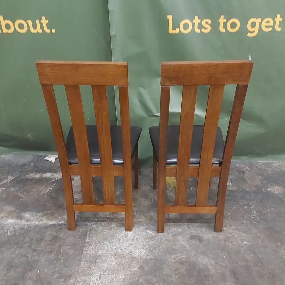 SET OF 2 CHESTER DARK WOOD DINING CHAIRS WITH BROWN SEAT PADS 