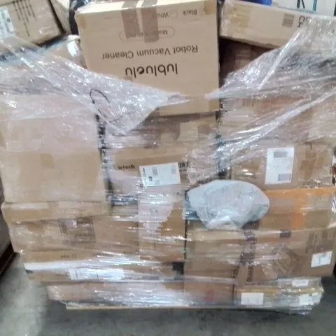 PALLET CONTAINING VARIOUS ASSORTED BOXED HOUSEHOLD/ELECTRONIC ITEMS TO INCLUDE, ROBOT VACUUM KIDS SCOOTER AND LOTS MORE UNMARKED BOXED ITEMS 