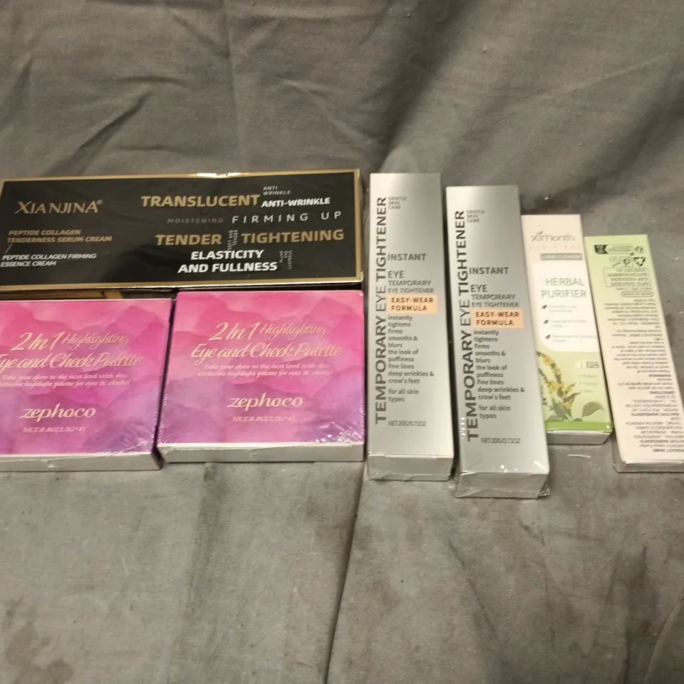 APPROXIMATELY 20 ASSORTED COSMETICS ITEMS TO INCLUDE temporary tightener, herbal purifier, eye and cheek palette, etc