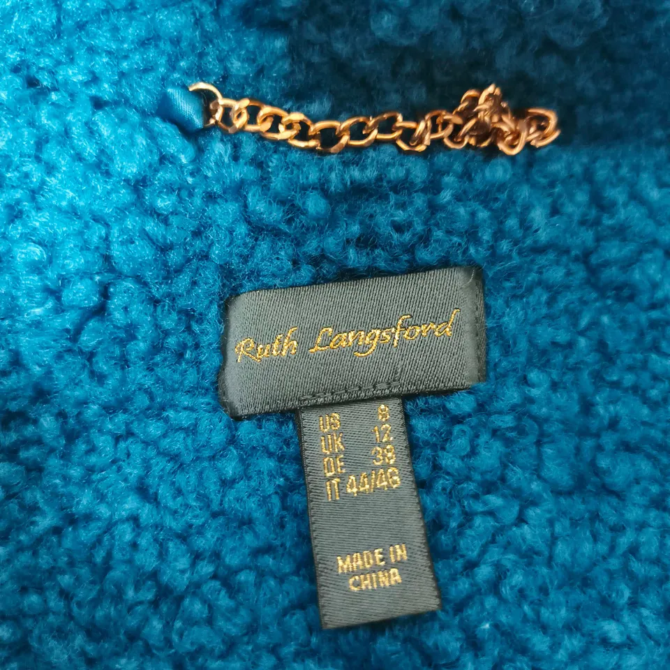 RUTH LANGSFORD BLUE FLEECE COAT – UK 12 (US 8)