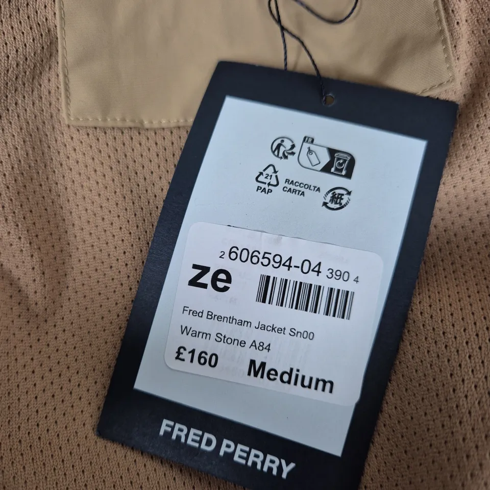FRED PERRY JACKET – WARM STONE BEIGE, MEN'S MEDIUM