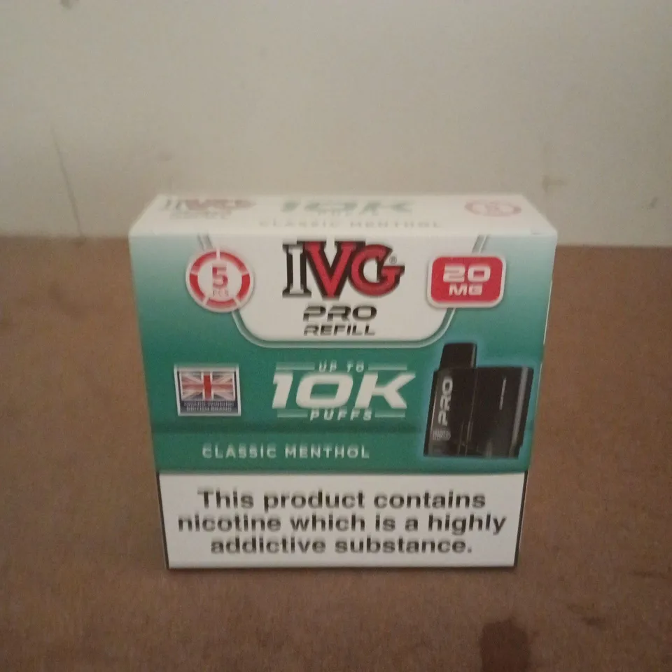 BOXED AND SEALED IVG PRO REFILL CLASSIC MENTHOL 5 PACK 20MG