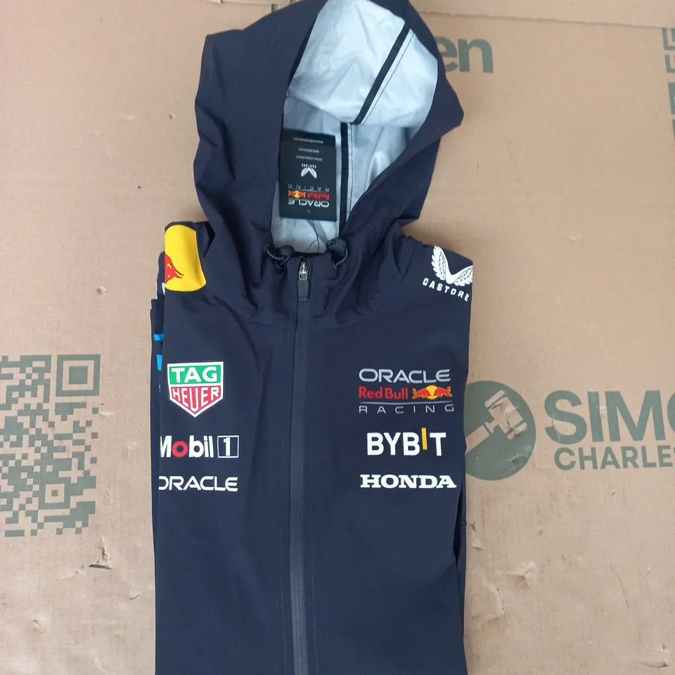 CASTORE RED BULL RACING ZIP-THROUGH RAIN JACKET IN NAVY SIZE MEDIUM