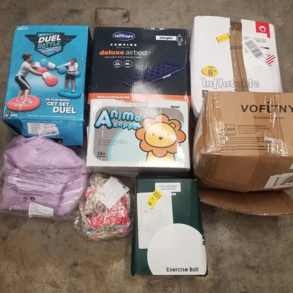 PALLET CONTAINING ASSORTED INFLATABLES PRODUCTS INCLUDING AIR BEDS, GYM AIR MAT, PUNCHING BAG & EXERCISE BALLS