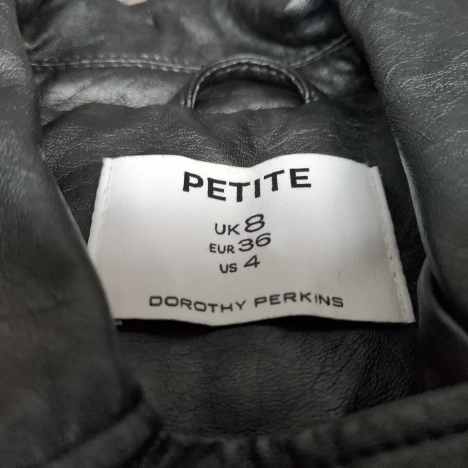 DOROTHY PERKINS PETITE LEATHER-LOOK BIKER JACKET – UK 8 