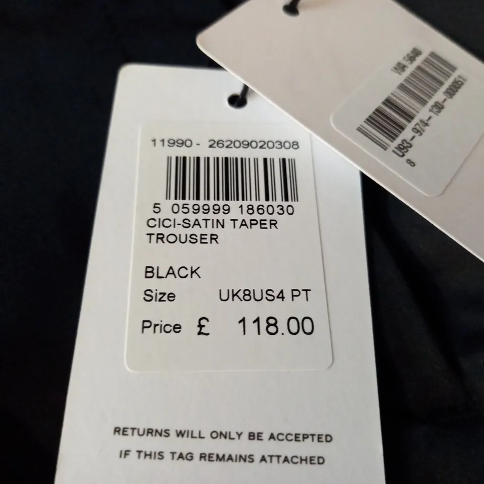 REISS PETITE CICI SATIN TAPER TROUSERS IN BLACK - UK 8 P