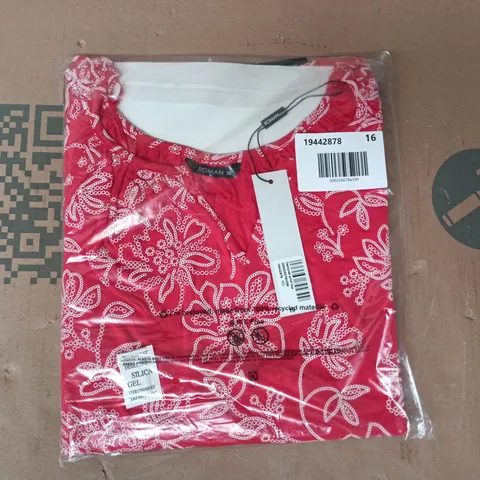 BAGGED ROMAN TEXTURED PRINT TOP IN RED/WHITE SIZE 16