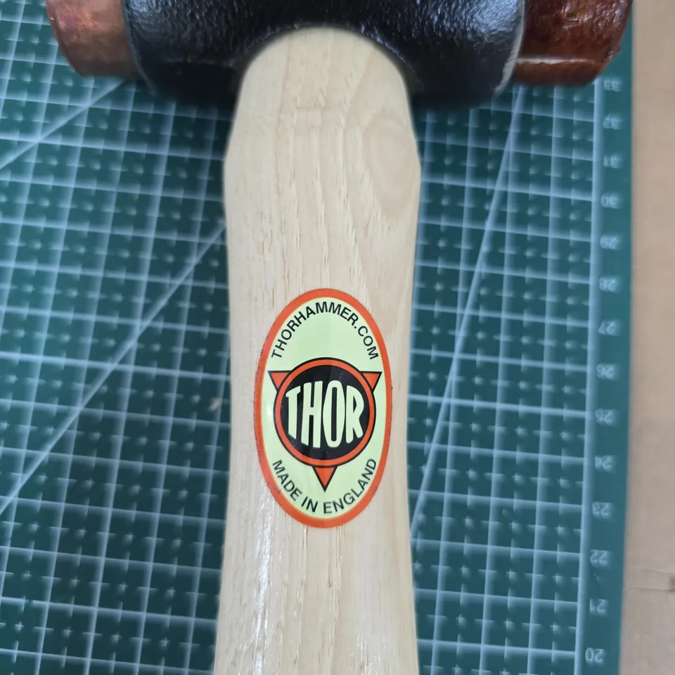THOR HAMMER – WOODEN-HANDLED DECORATIVE HAMMER, MADE IN ENGLAND COPPER AND WOOD HEADS 