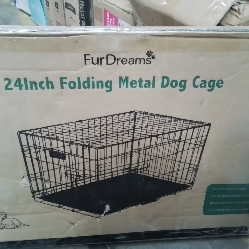 BOXED 24INCH FOLDING METAL DOG CAGE