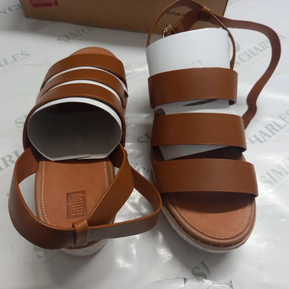 BOXED PAIR OF FITFLOP ELOISE BACK STRAP WEDGES IN LIGHT TAN - UK 7