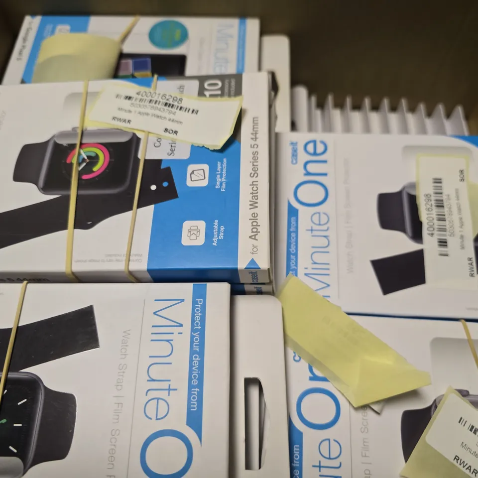 BOX OF APPROXIMATELY 50 ASSORTED MINUTE ONE MOBILE PHONE ACCESSORIES & WATCH ACCESSORIES INCLUDE - APPLE WATCH SERIES 5 40MM , GOOGLE PIXEL 5 , SONY XPERIA 10V ETC