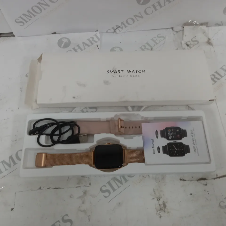 SMART WATCH PINK/GOLD STRAP WITH CHARGER BOXED 