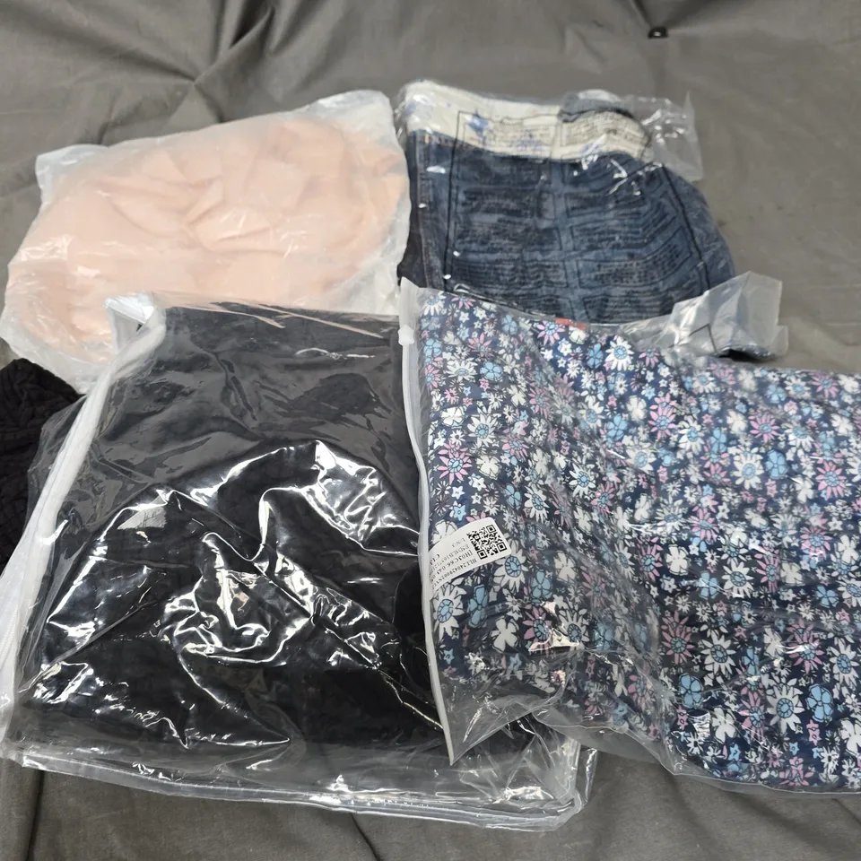 LARGE BOX OF APPROXIMATELY 20 ASSORTED CLOTHING ITEMS IN VARIOUS SIZES, STYLES AND COLOUR 