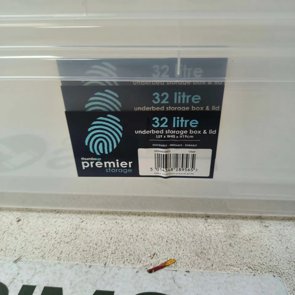 3X PREMIER STORAGE 32 LITRE UNDERBED STORAGE BOX WITH LID – CLEAR
