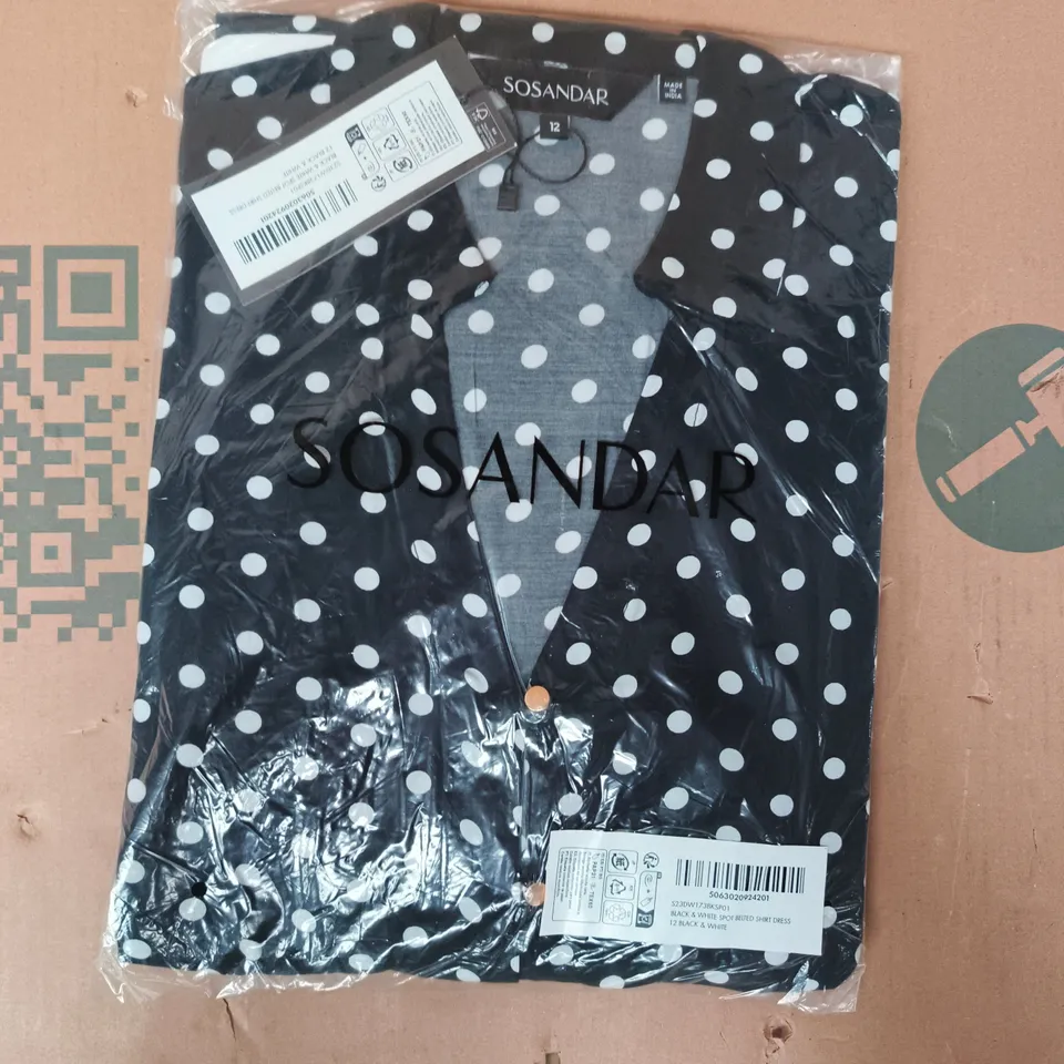 BAGGED SOSANDAR BLACK & WHITE SPOT BELTED SHIRT DRESS SIZE 12