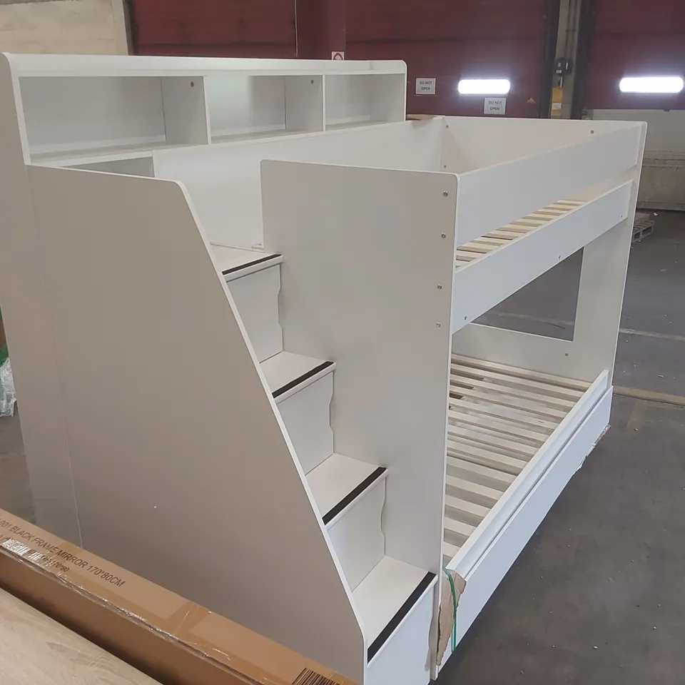 CALEB SINGLE (3') STANDARD BUNK BED WITH SHELVES BED FRAME COLOUR: WHITE