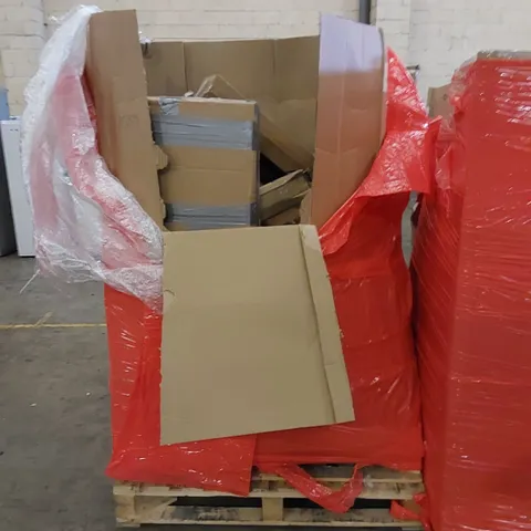 PALLET TO CONTAIN ASSORTED HOUSEHOLD ITEMS AND CONSUMER PRODUCTS. INCLUDES INFLATABLE AIR MATTRESS, BOXED FURNITURE ETC