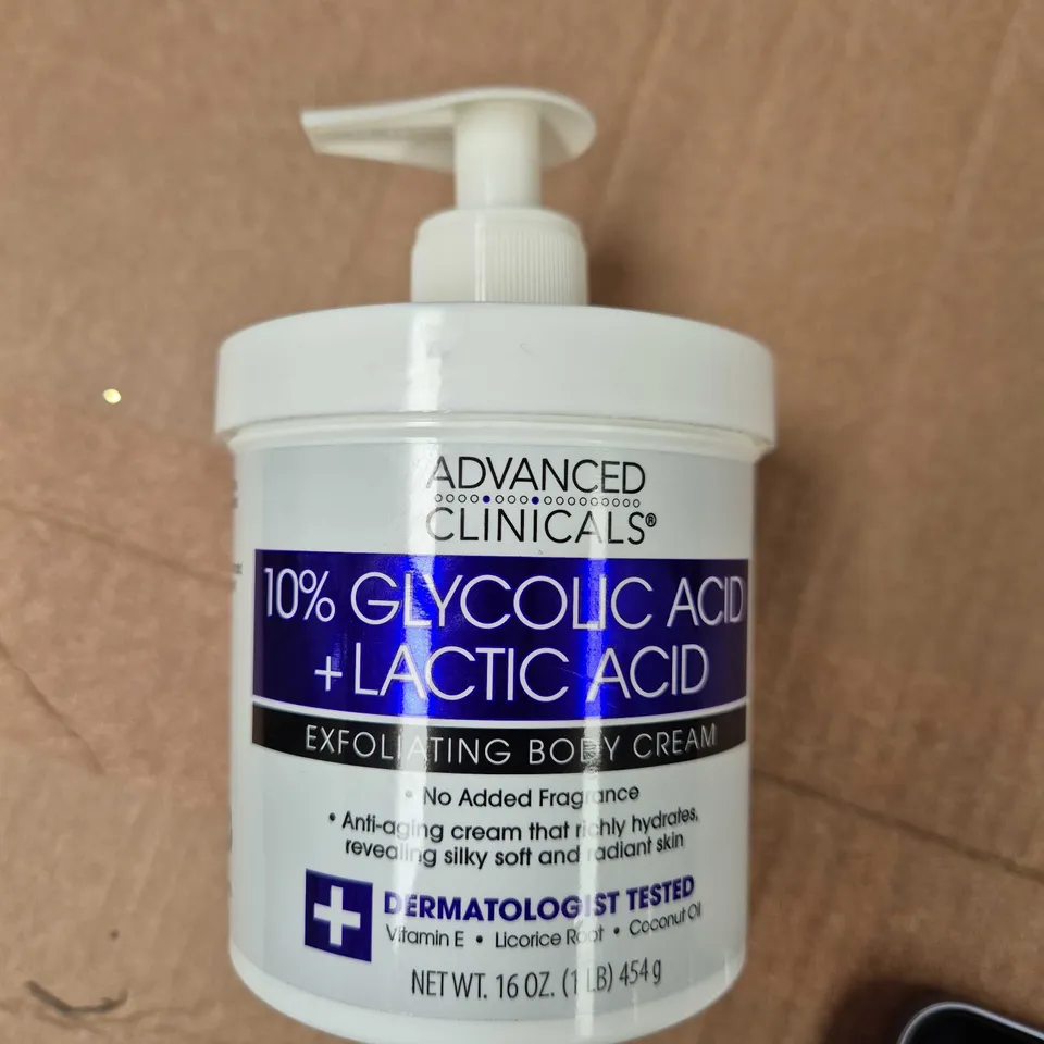 ADVANCED CLINICALS 10% GLYCOLIC ACID + LACTIC ACID EXFOLIATING BODY CREAM – PUMP BOTTLE, 454 G