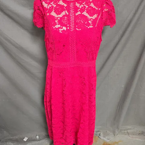 WALLIS LACE FIT AND FLARE MIDI DRESS IN PINK SIZE 16