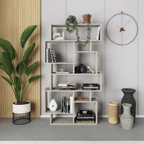 BOXED KARMATO MODERN BOOKCASE DISPLAY UNIT TALL 168.5CM - SANDSTONE