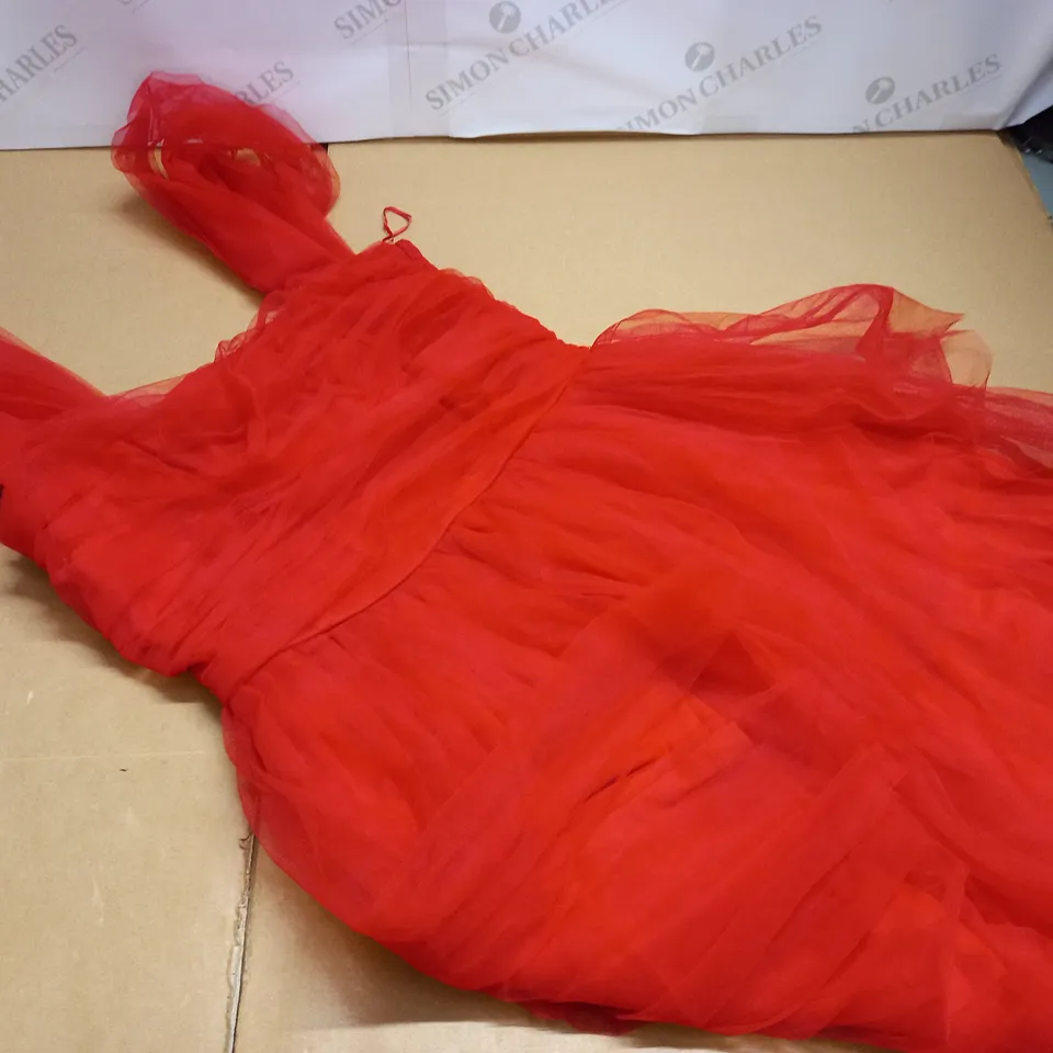 LACE & BEADS PETITE OFF SHOULDER DRESS IN RED - UK 14